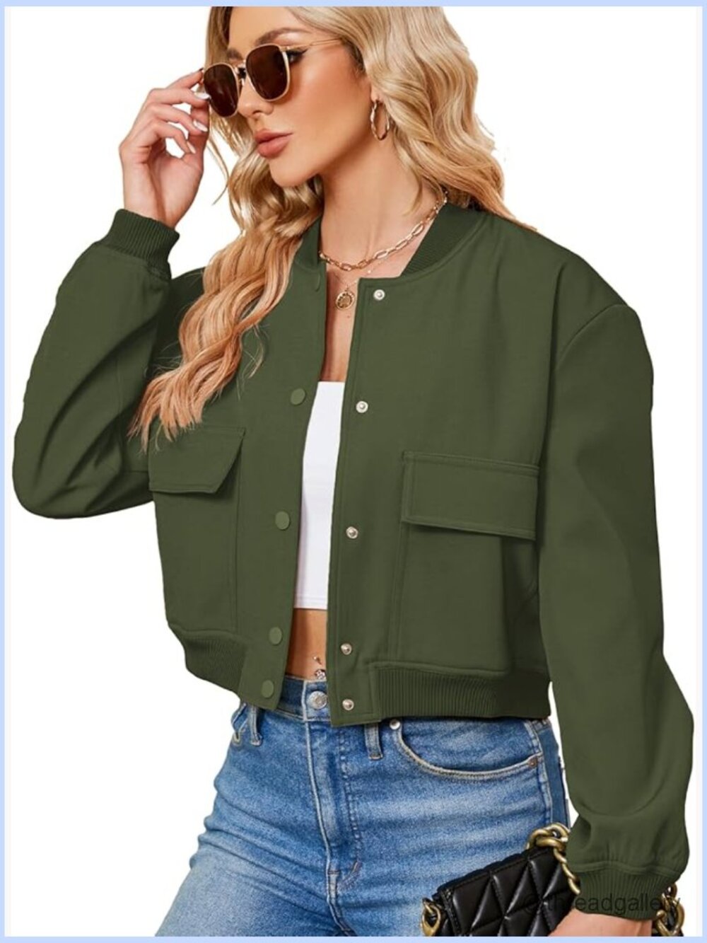 Cropped Bomber Jacket Button Down Long Sleeve Casual Varsity Jacket with Pockets